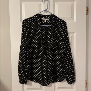 LC Lauren Conrad Black Blouse with White Polka Dots